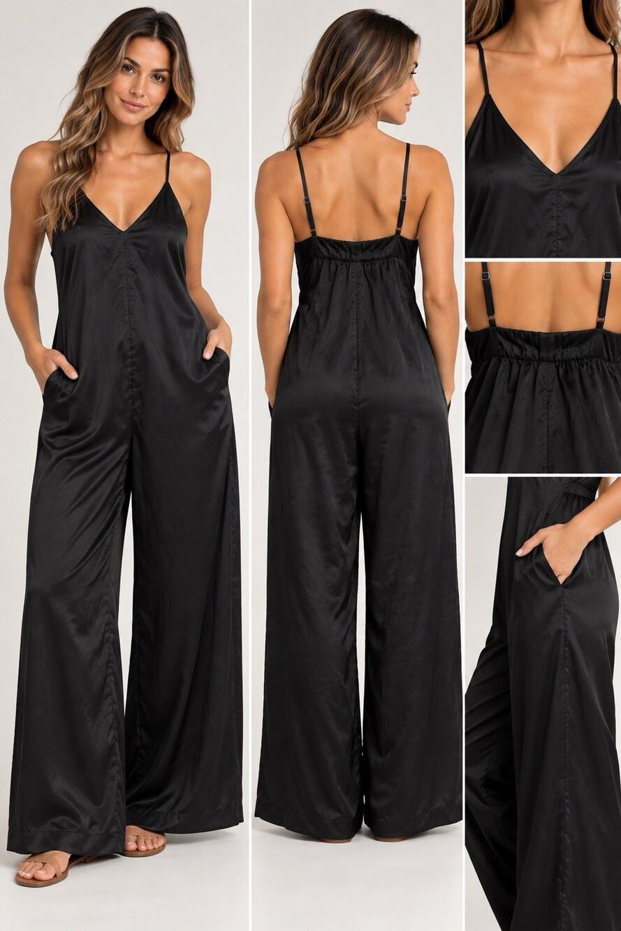 Athleta Calm Cool Jumpsuit Womens S Black Cupro Wide Leg Pockets NWOT